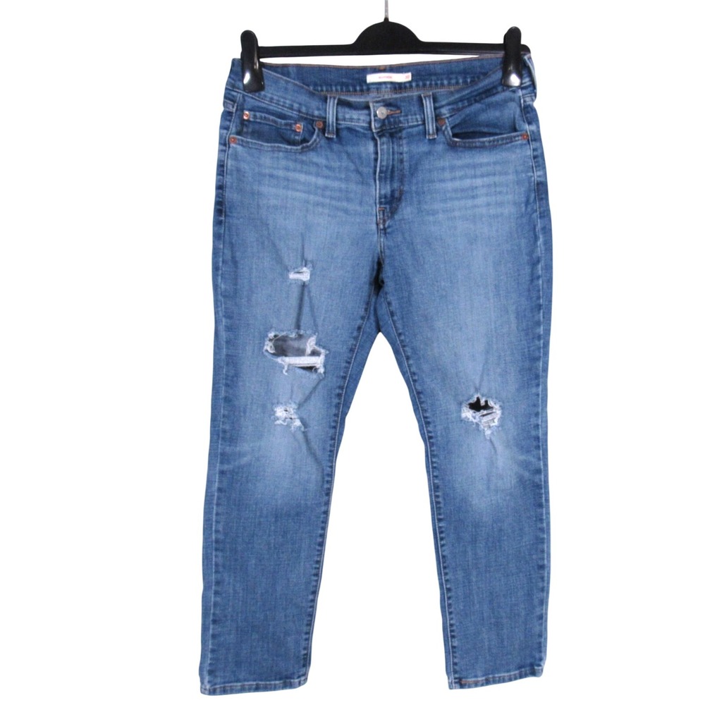 LEVI'S Women's BOYFRIEND Destroyed CROPPED ANKLE Mid-Rise DENIM JEANS Sz 30